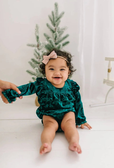 Hayley Romper - Green Crushed Velvet