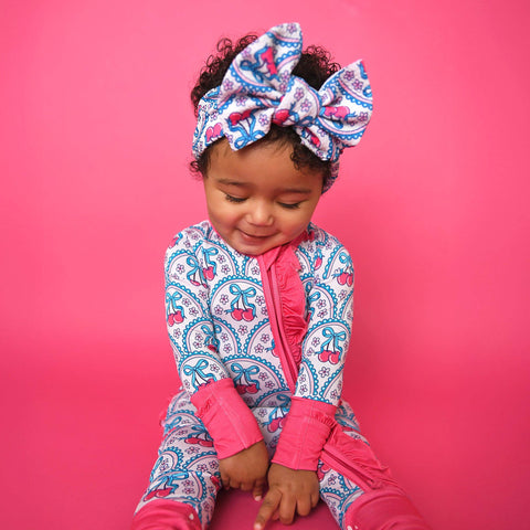 Cherry Ruffle Zip Bamboo Pajama