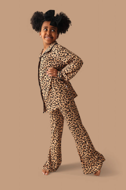 Girls Flare Bamboo Pajama Set - Leopard Dream