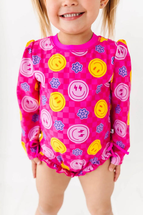 Electric Smiles Long Sleeve Ruffle Swimsuit