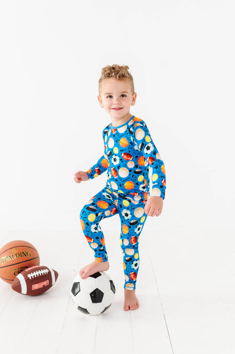 Blue Sports Long Sleeve Bamboo PJ Set