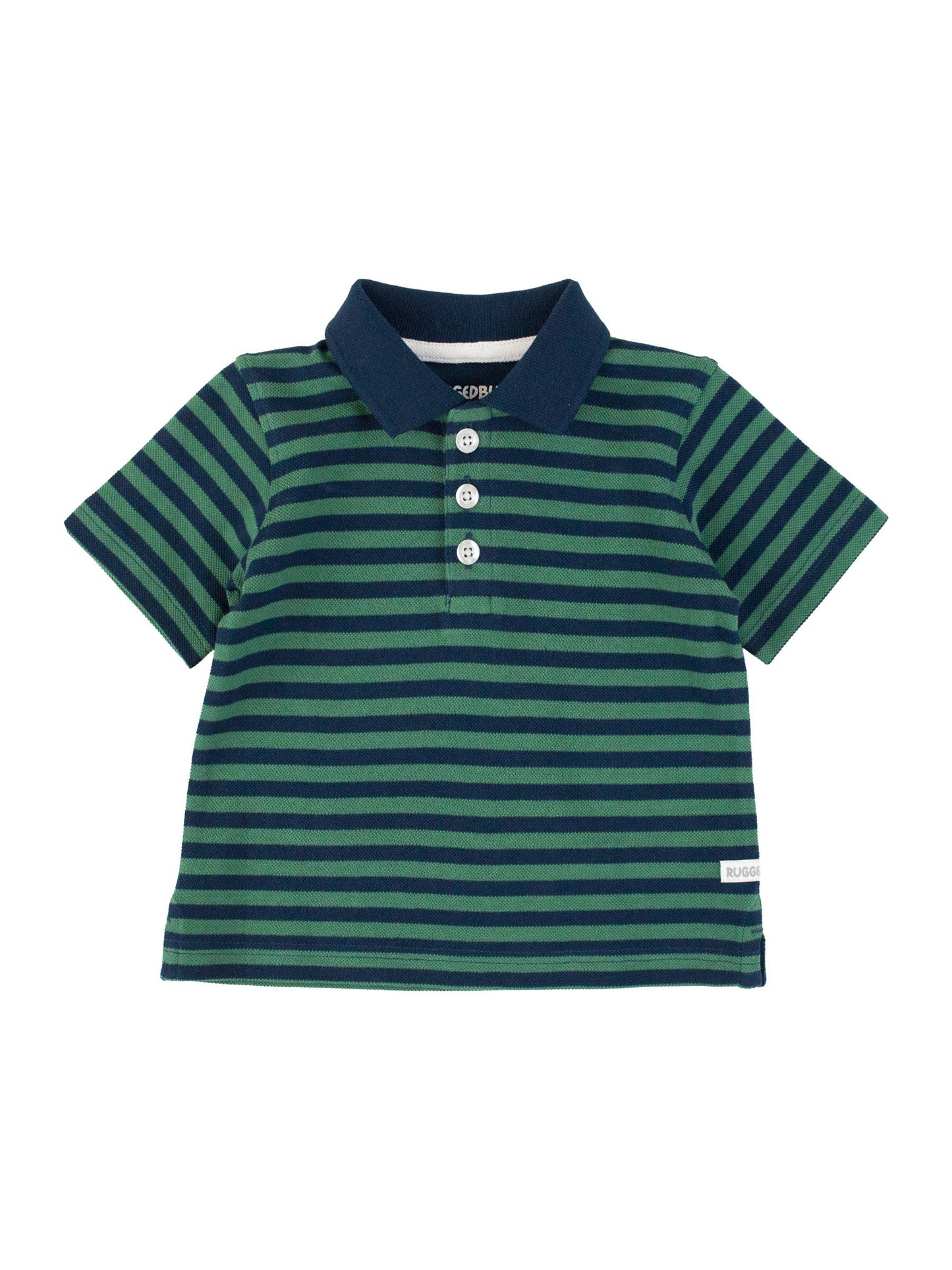 Fir Green & Navy Stripe Polo Shirt - RuffleButts + RuggedButts