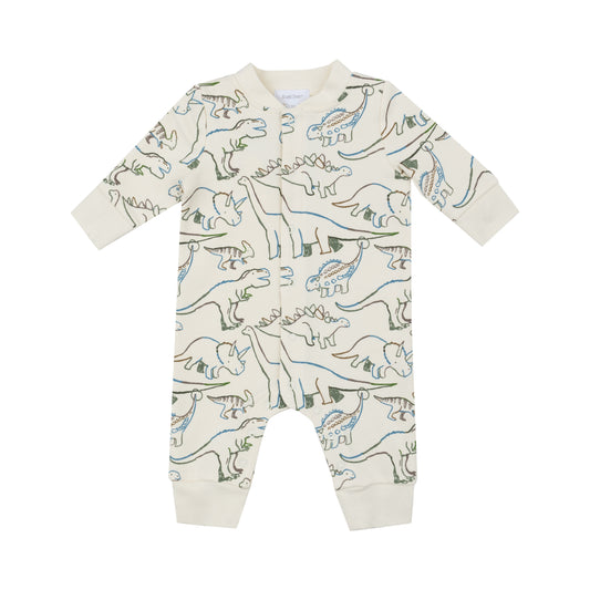 French Terry Artsy Dinos Baseball Collar Romper - Angel Dear