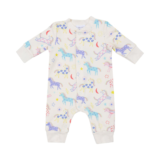 French Terry Fun Unicorns Baseball Collar Romper - Angel Dear