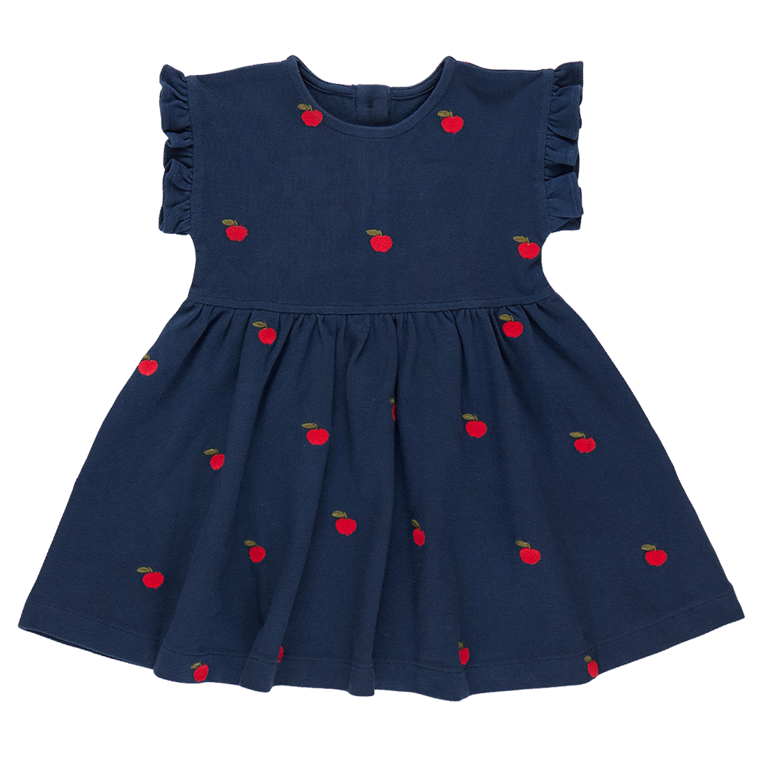 Girls Adaline Ruffle Dress - Apples Embroidery - Pink Chicken