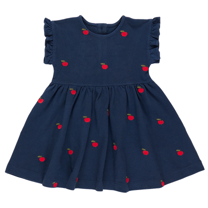 Girls Adaline Ruffle Dress - Apples Embroidery - Pink Chicken