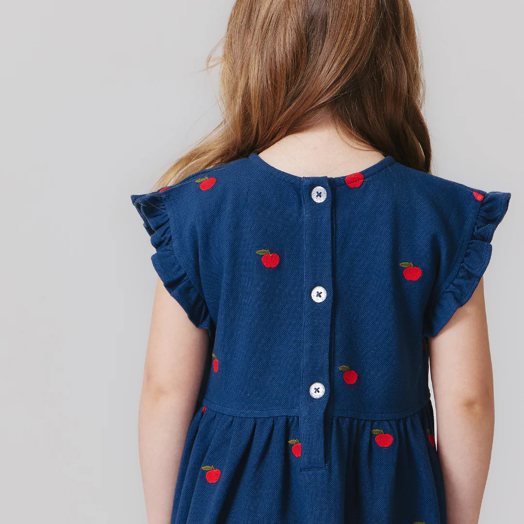 Girls Adaline Ruffle Dress - Apples Embroidery - Pink Chicken