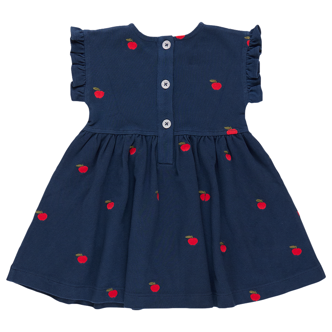 Girls Adaline Ruffle Dress - Apples Embroidery - Pink Chicken