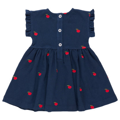 Girls Adaline Ruffle Dress - Apples Embroidery - Pink Chicken