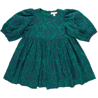 Girls Brooke Dress - Evergreen Blooming Embroidery - Pink Chicken