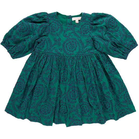 Girls Brooke Dress - Evergreen Blooming Embroidery - Pink Chicken