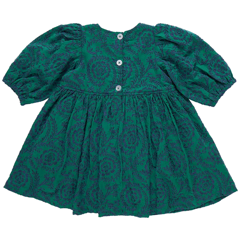 Girls Brooke Dress - Evergreen Blooming Embroidery - Pink Chicken