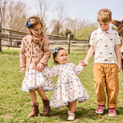 Girls Julia Dress - Tiny Horses - Pink Chicken