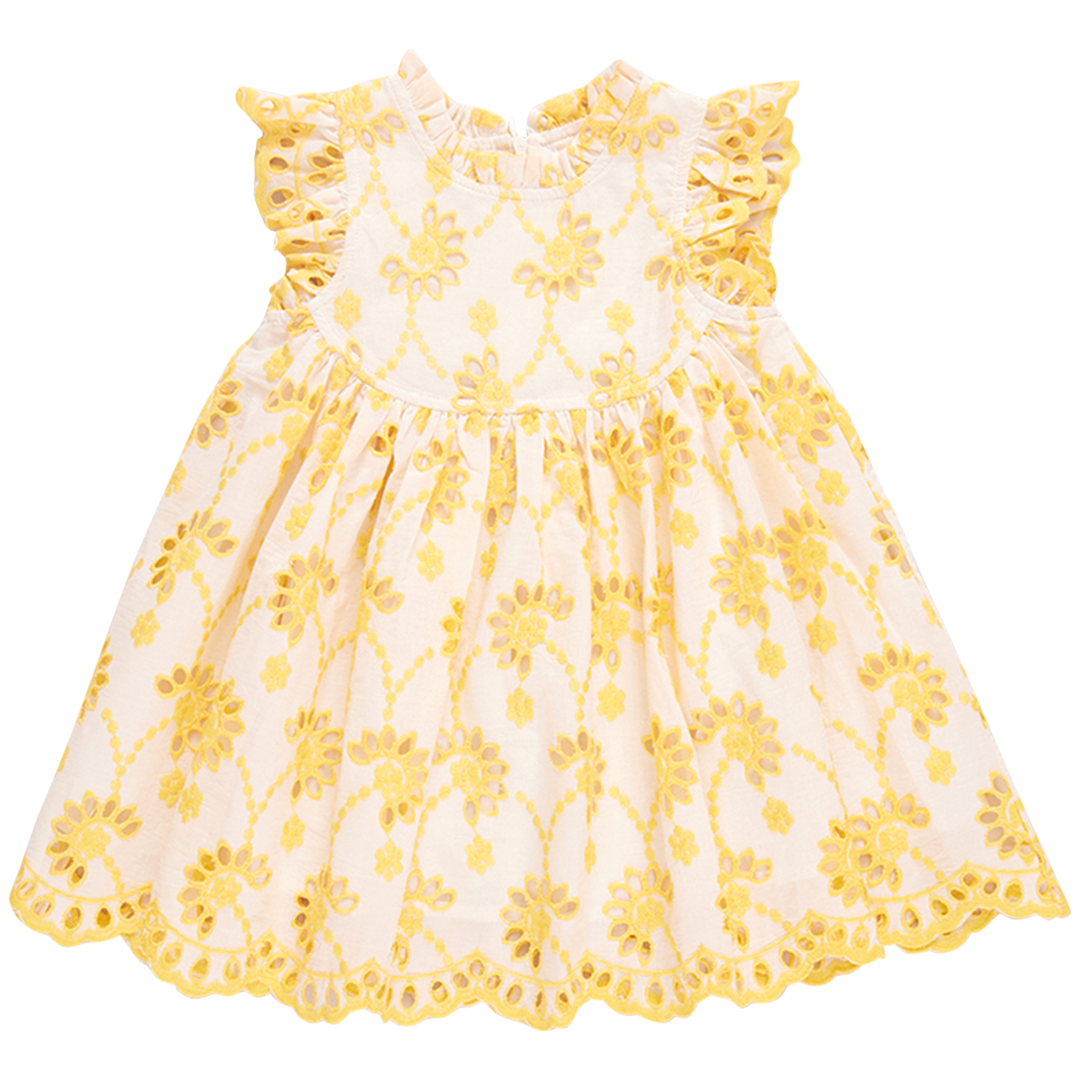 Girls Brooke Dress - Bright Yellow Eyelet