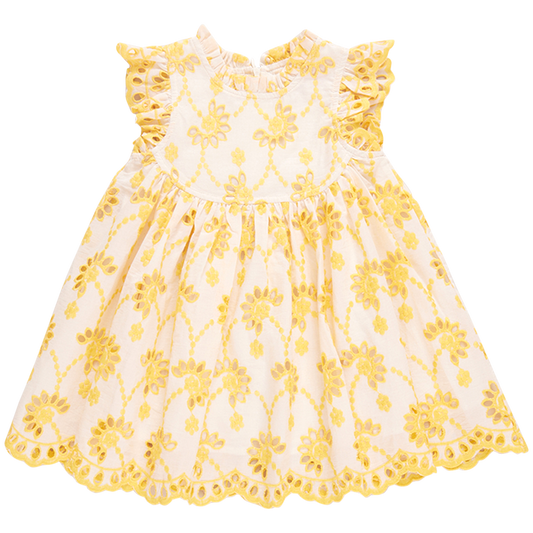 Girls Brooke Dress - Bright Yellow Eyelet