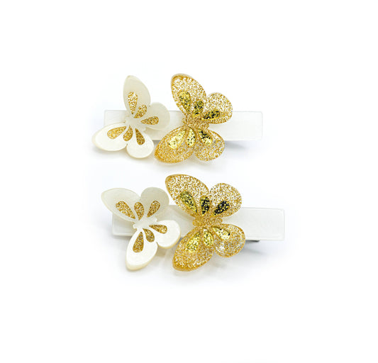 Gold Butterflies Hair Clips - Lilies & Roses NY