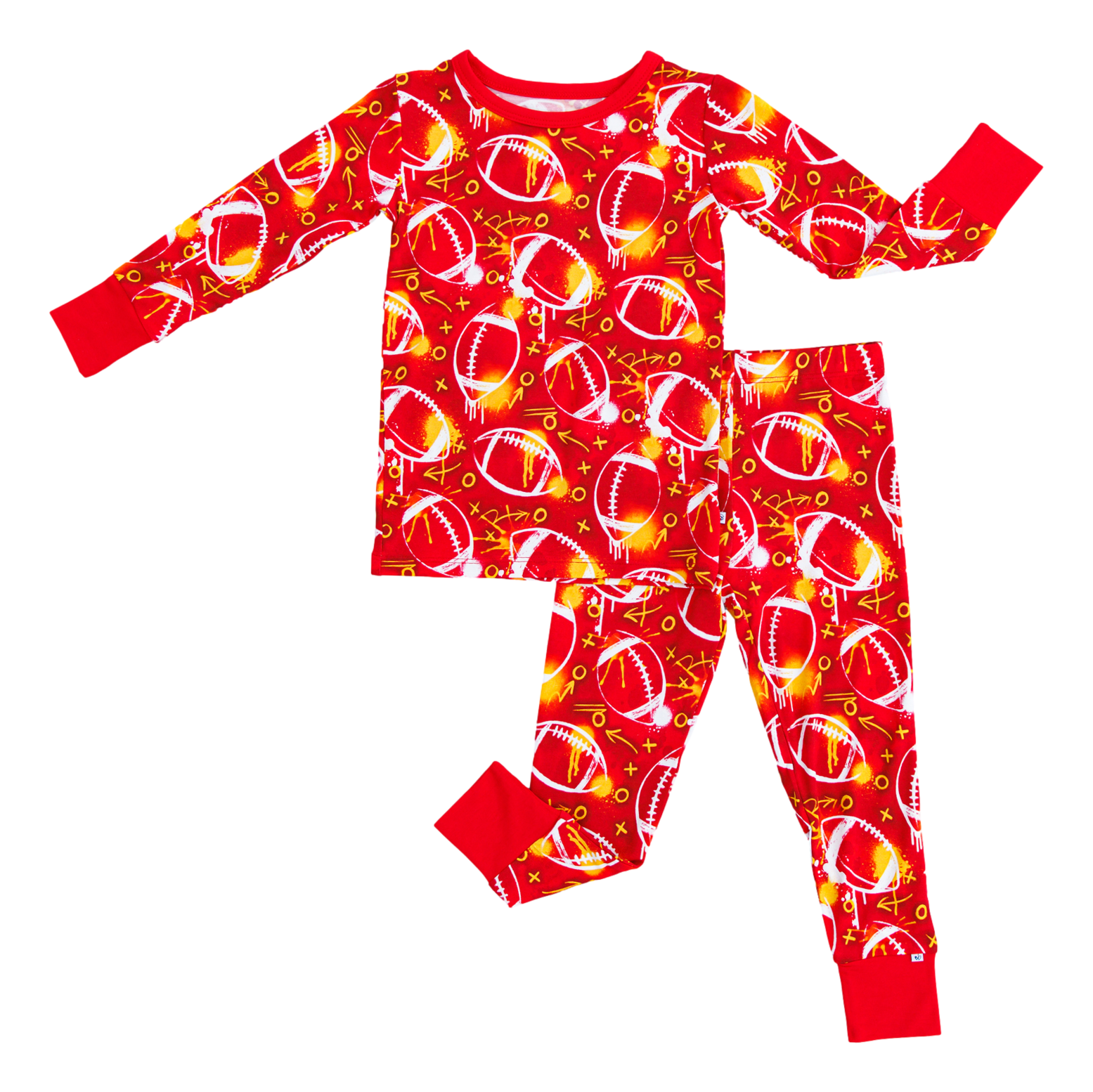 Graffiti Football 2-Piece Pajamas (Red/Yellow/Gold) - Birdie Bean