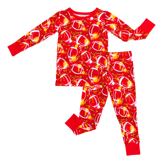 Graffiti Football 2-Piece Pajamas (Red/Yellow/Gold) - Birdie Bean