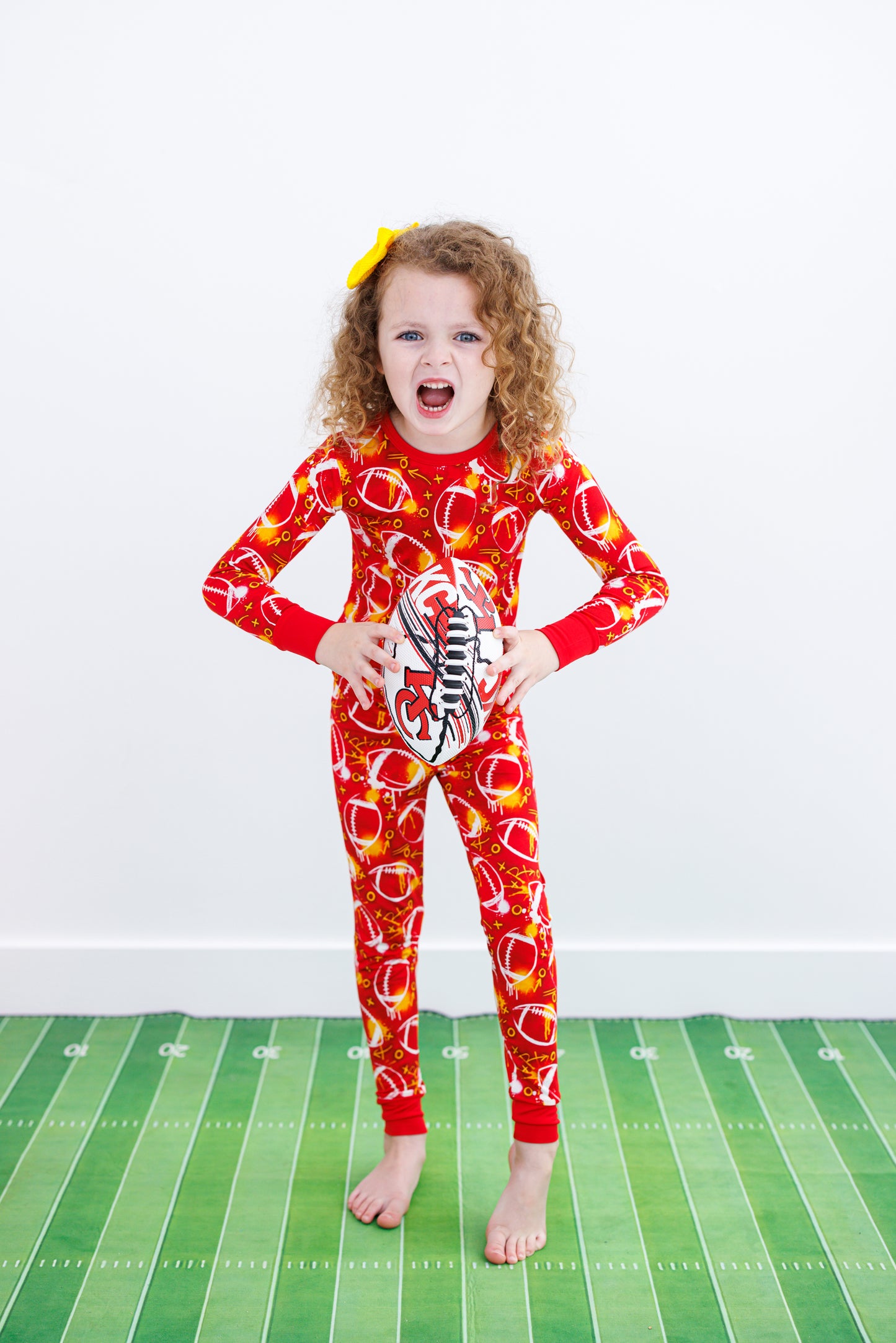 Graffiti Football 2-Piece Pajamas (Red/Yellow/Gold) - Birdie Bean