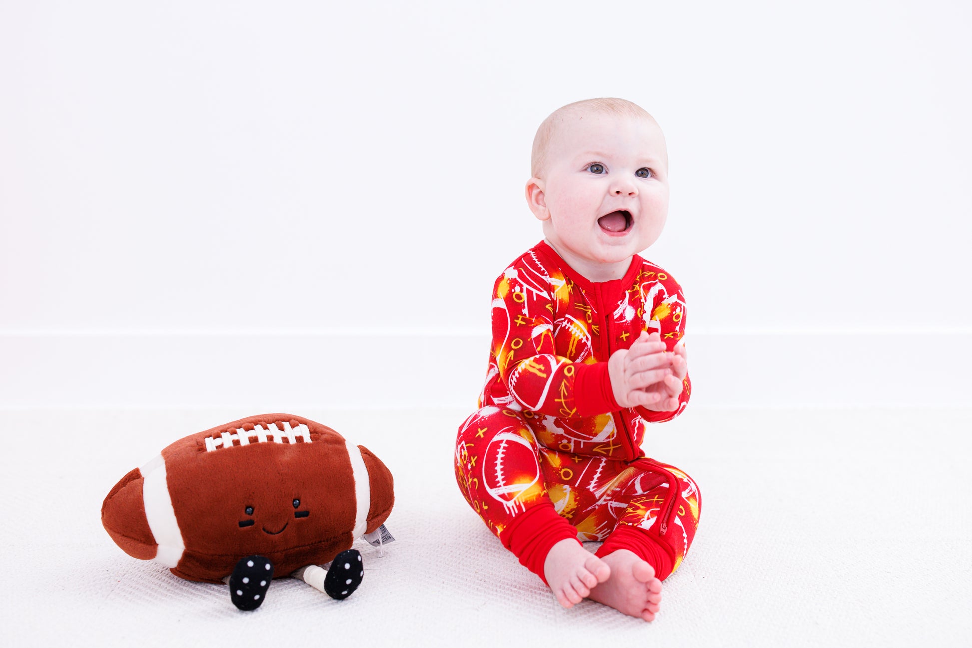 Graffiti Football Convertible Romper (Red/Yellow/Gold) - Birdie Bean