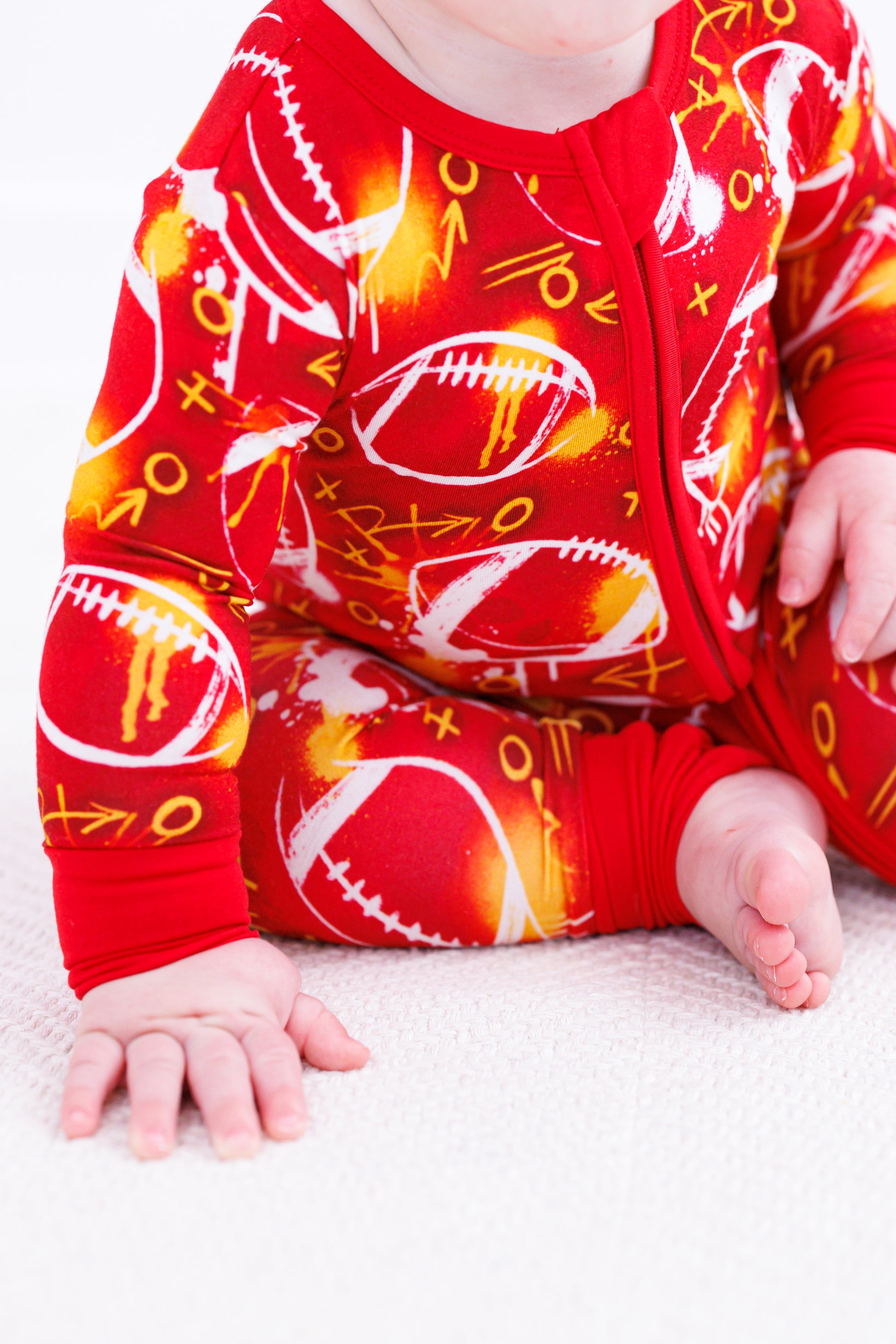 Graffiti Football Convertible Romper (Red/Yellow/Gold) - Birdie Bean