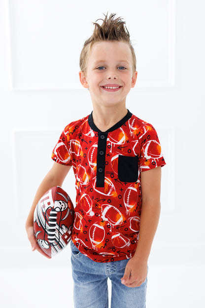 Graffiti Football Henley T-Shirt (Red/Orange) - Birdie Bean