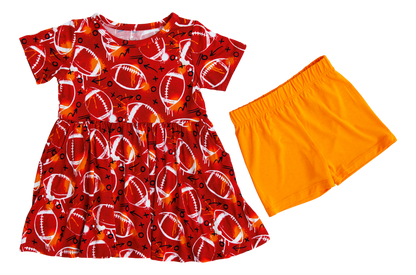 Graffiti Football Peplum Set (Red/Orange) - Birdie Bean