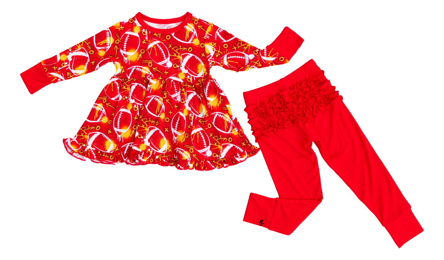 Graffiti Football Peplum Set (Red/Yellow/Gold) - Birdie Bean