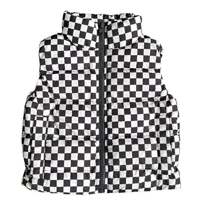 Gray Wash Checker Puffer Vest - Babysprouts