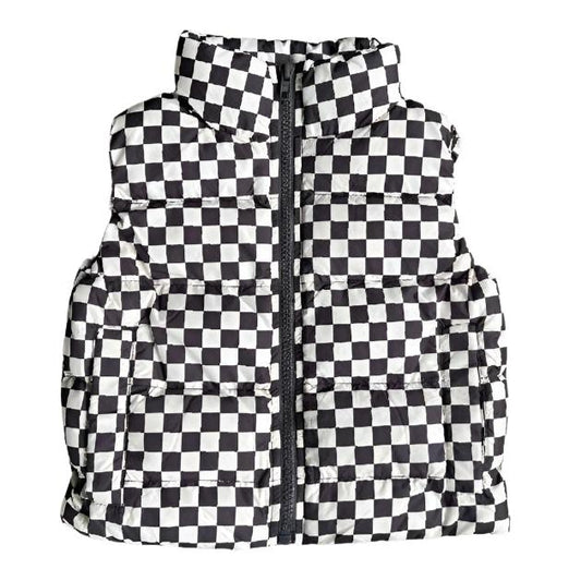 Gray Wash Checker Puffer Vest - Babysprouts