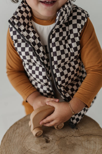 Gray Wash Checker Puffer Vest - Babysprouts