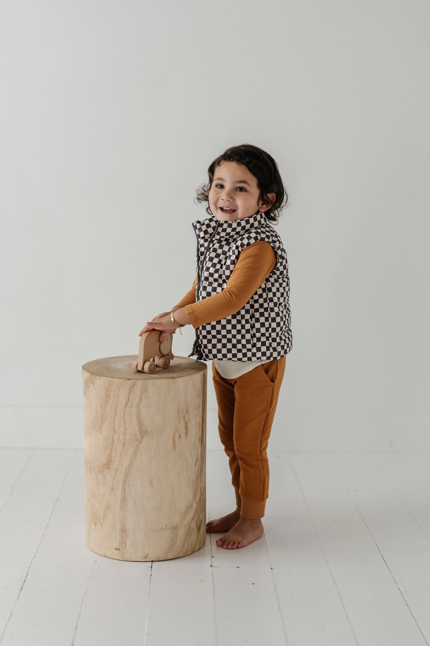 Gray Wash Checker Puffer Vest - Babysprouts