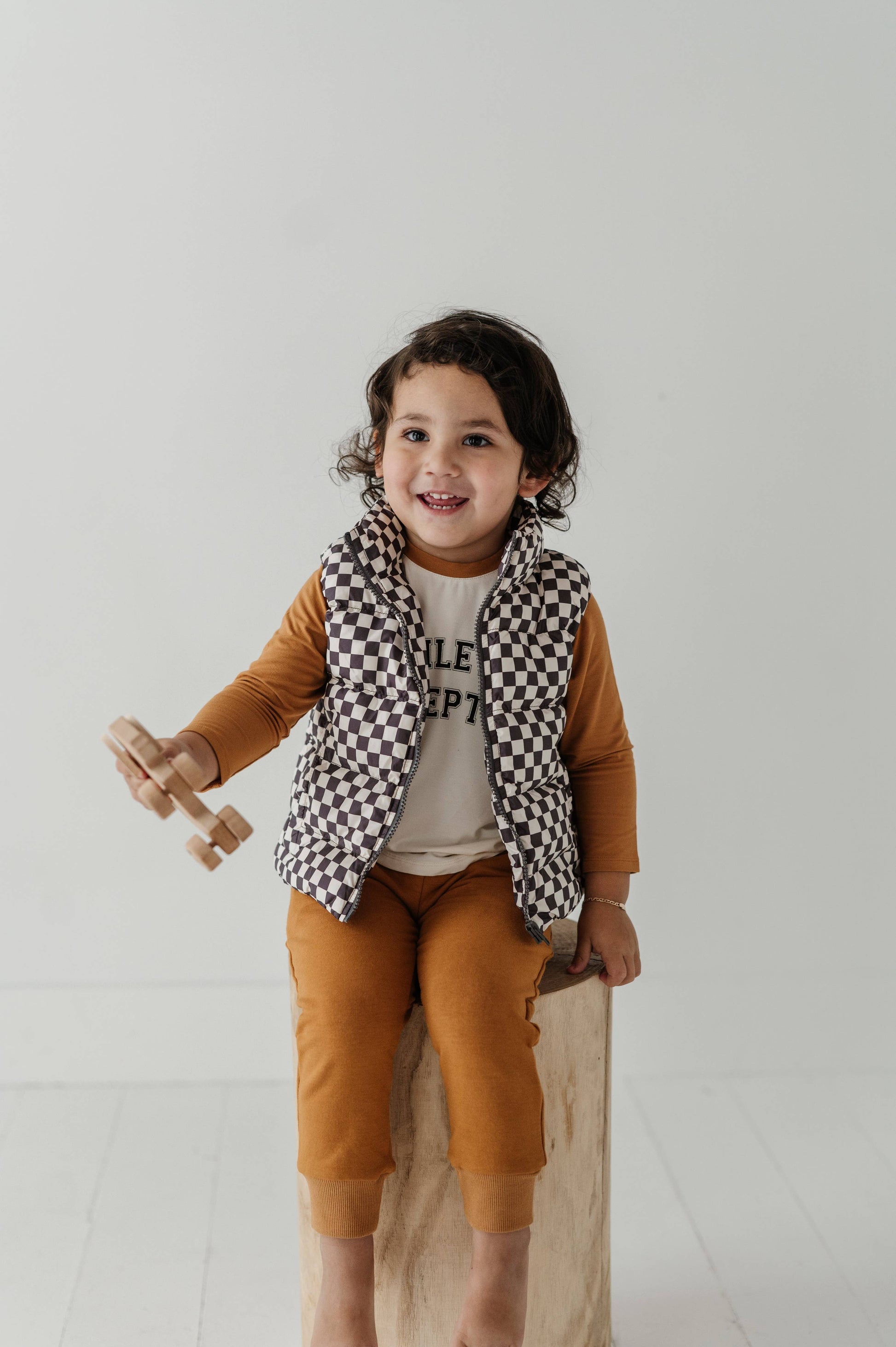 Gray Wash Checker Puffer Vest - Babysprouts