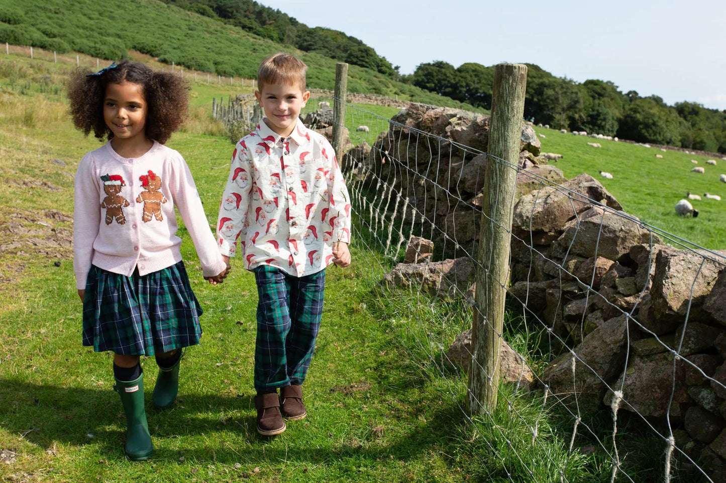 Green Tartan Girls Gianna Skirt - Pink Chicken