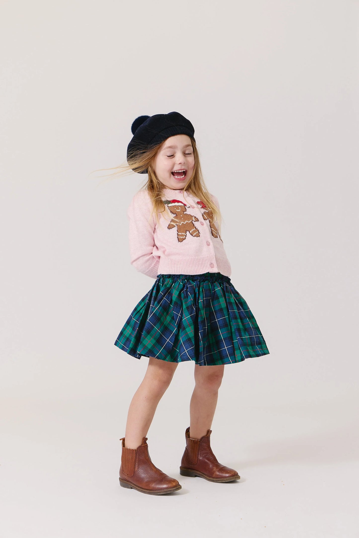 Green Tartan Girls Gianna Skirt - Pink Chicken