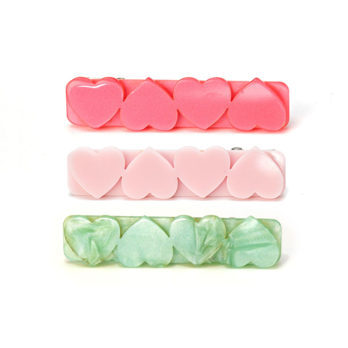 Hearts Trio Pinks Jade Hair Clips - Lilies & Roses NY