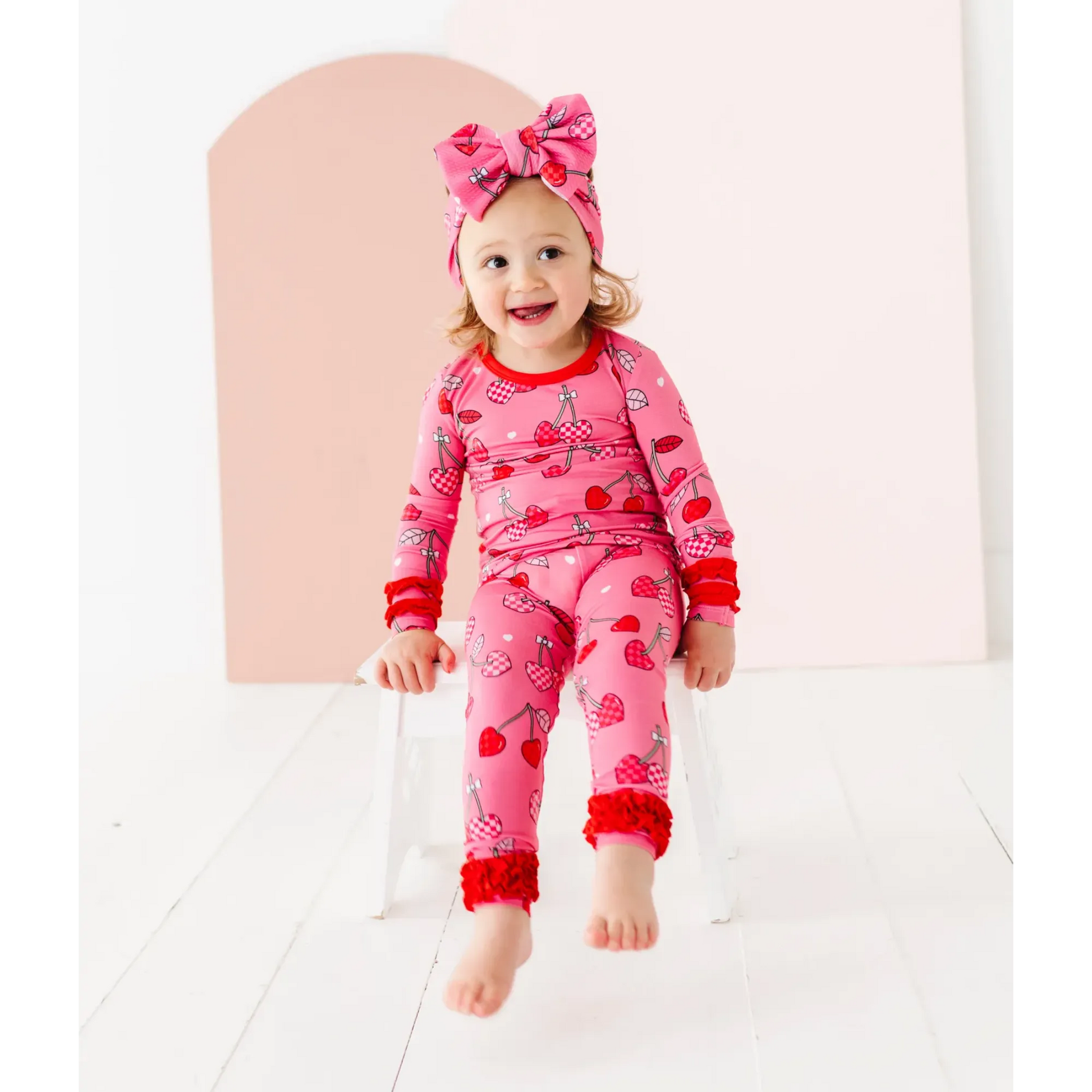 I Love You Cherry Much Ruffle Kids Bamboo Pajamas - Kiki + Lulu