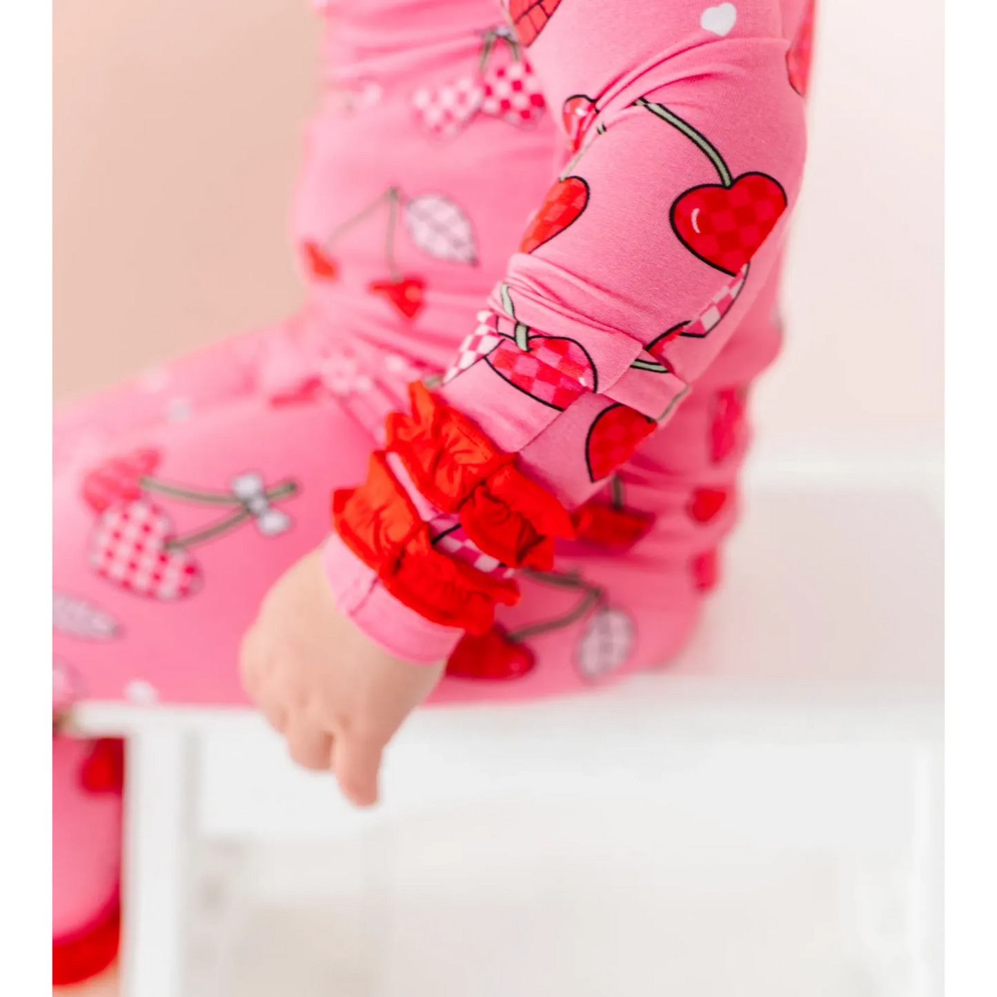 I Love You Cherry Much Ruffle Kids Bamboo Pajamas - Kiki + Lulu