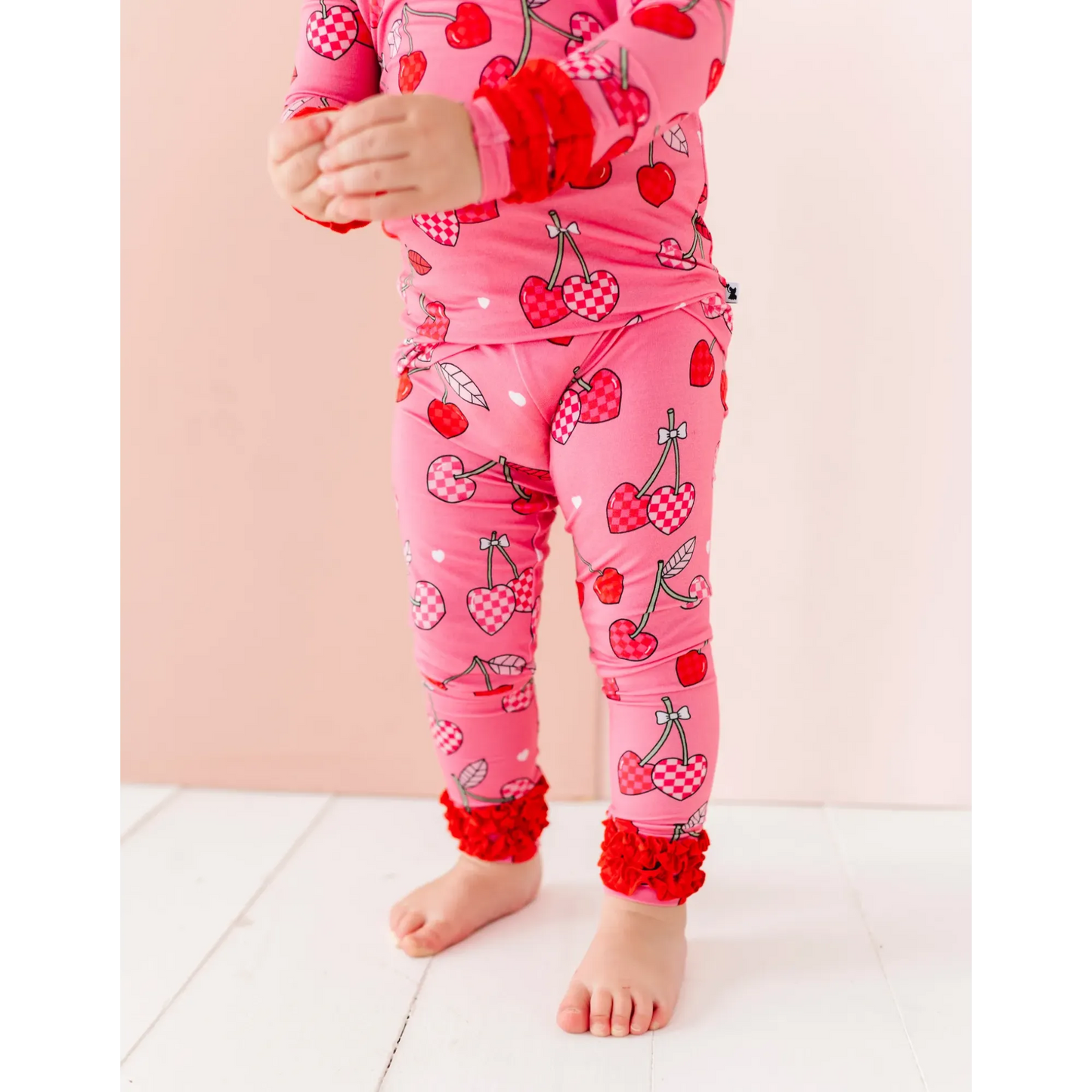 I Love You Cherry Much Ruffle Kids Bamboo Pajamas - Kiki + Lulu