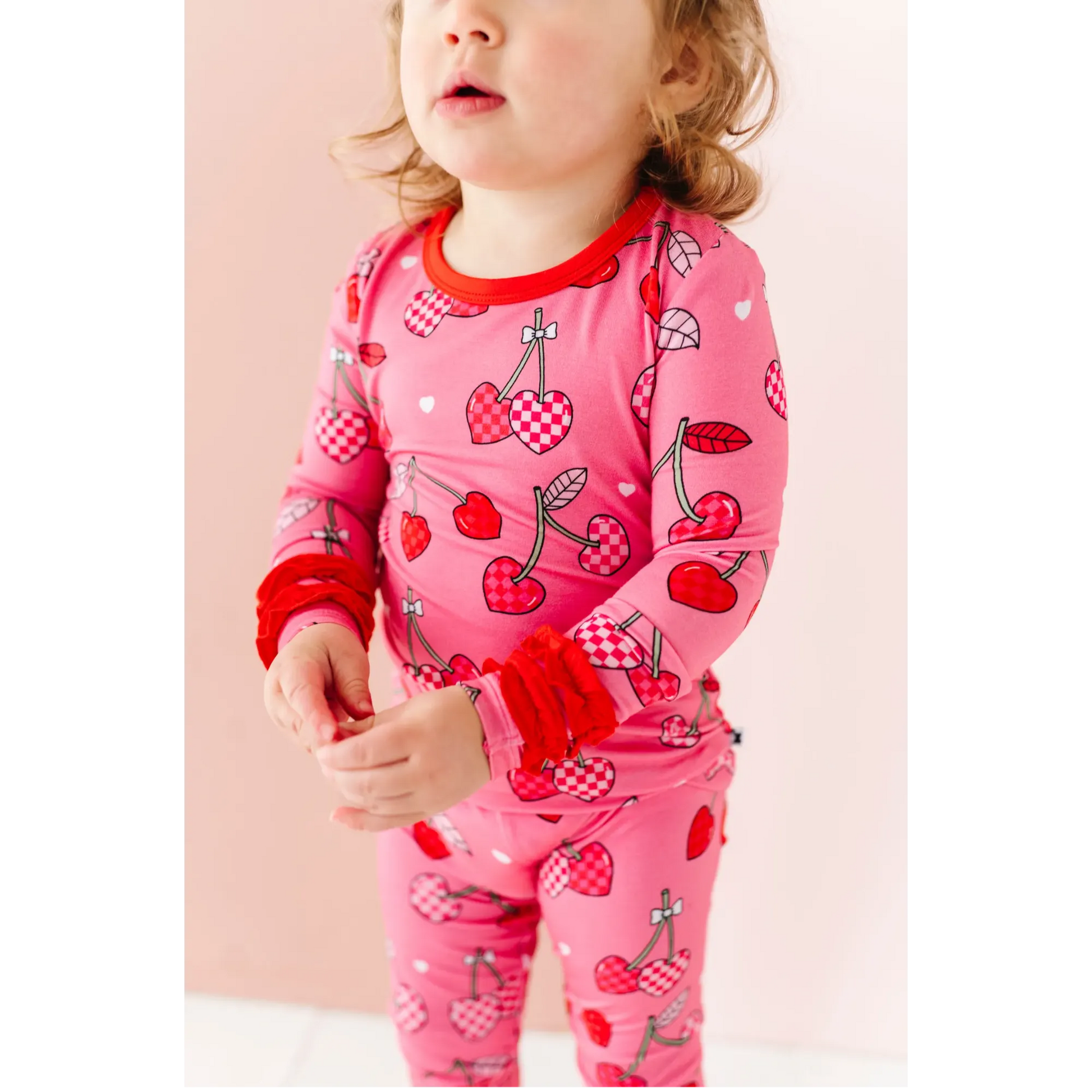 I Love You Cherry Much Ruffle Kids Bamboo Pajamas - Kiki + Lulu