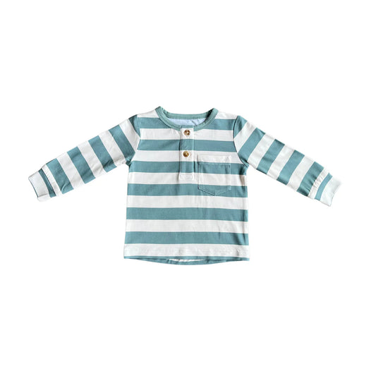 Iceberg Stripe Long Sleeve Henley Shirt - Babysprouts