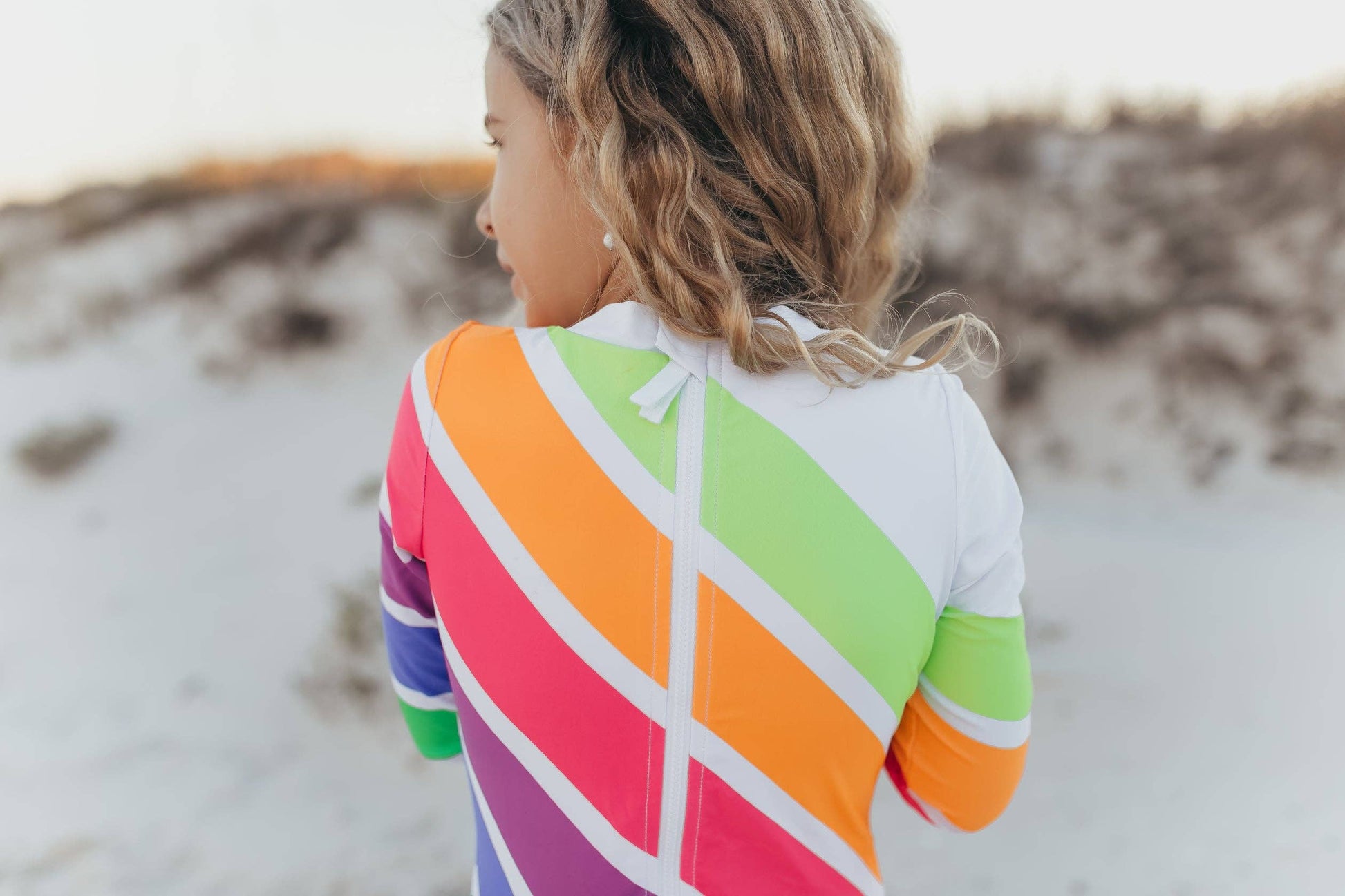 Kids Bright Neon Stripe Zip Rash Guard One Piece Swimsuit - Oopsie Daisy