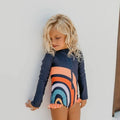 Kids Rainbow Navy Zip Rash Guard One Piece Swimsuit - Oopsie Daisy