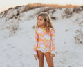 Kids Retro Flower Wave Zip Rash Guard One Piece Swimsuit - Oopsie Daisy