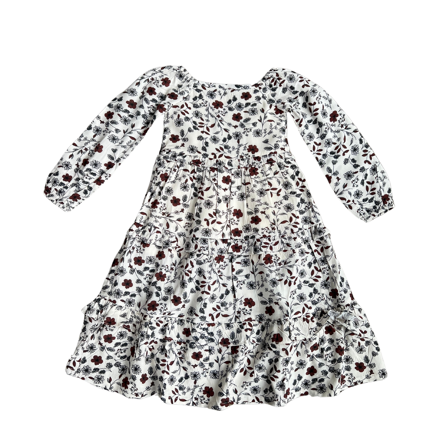 Mahogany Floral Long Sleeve Maxi Ruffle Dress - Babysprouts