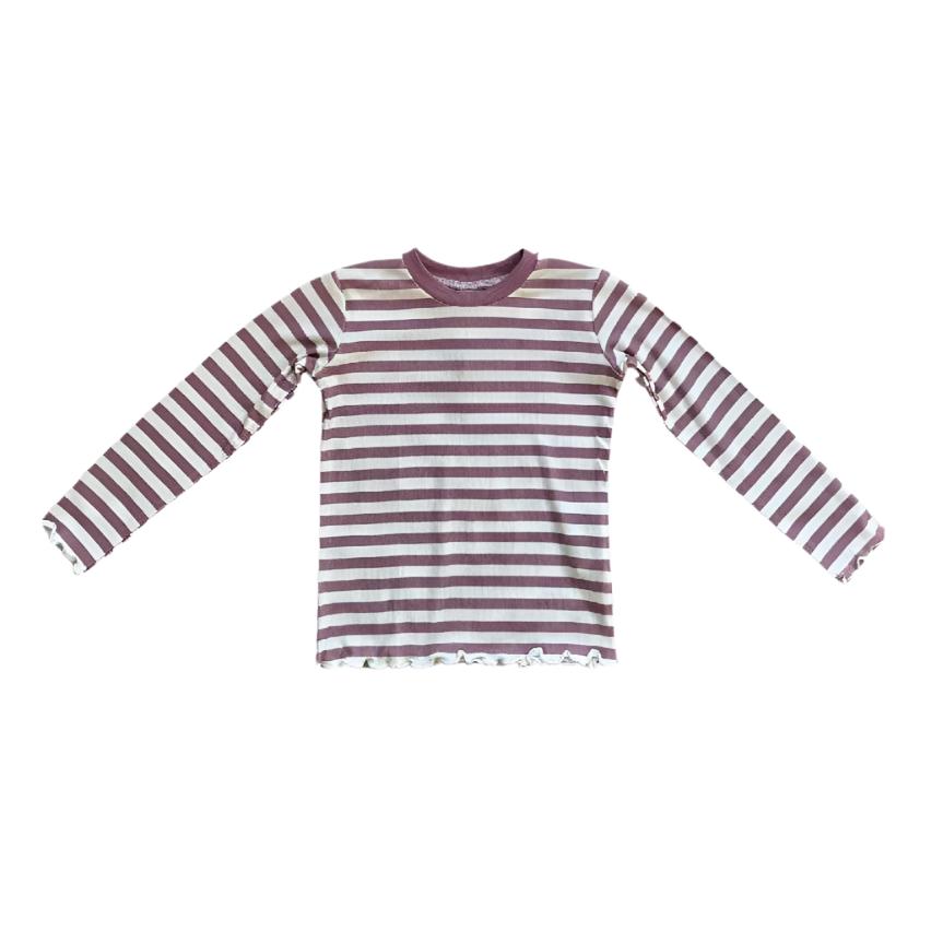 Mauve Stripe Girl's Lettuce Hem Tee - Babysprouts