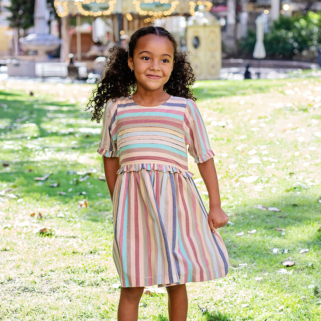 Girls Raquel Dress - Multi Vintage Stripe