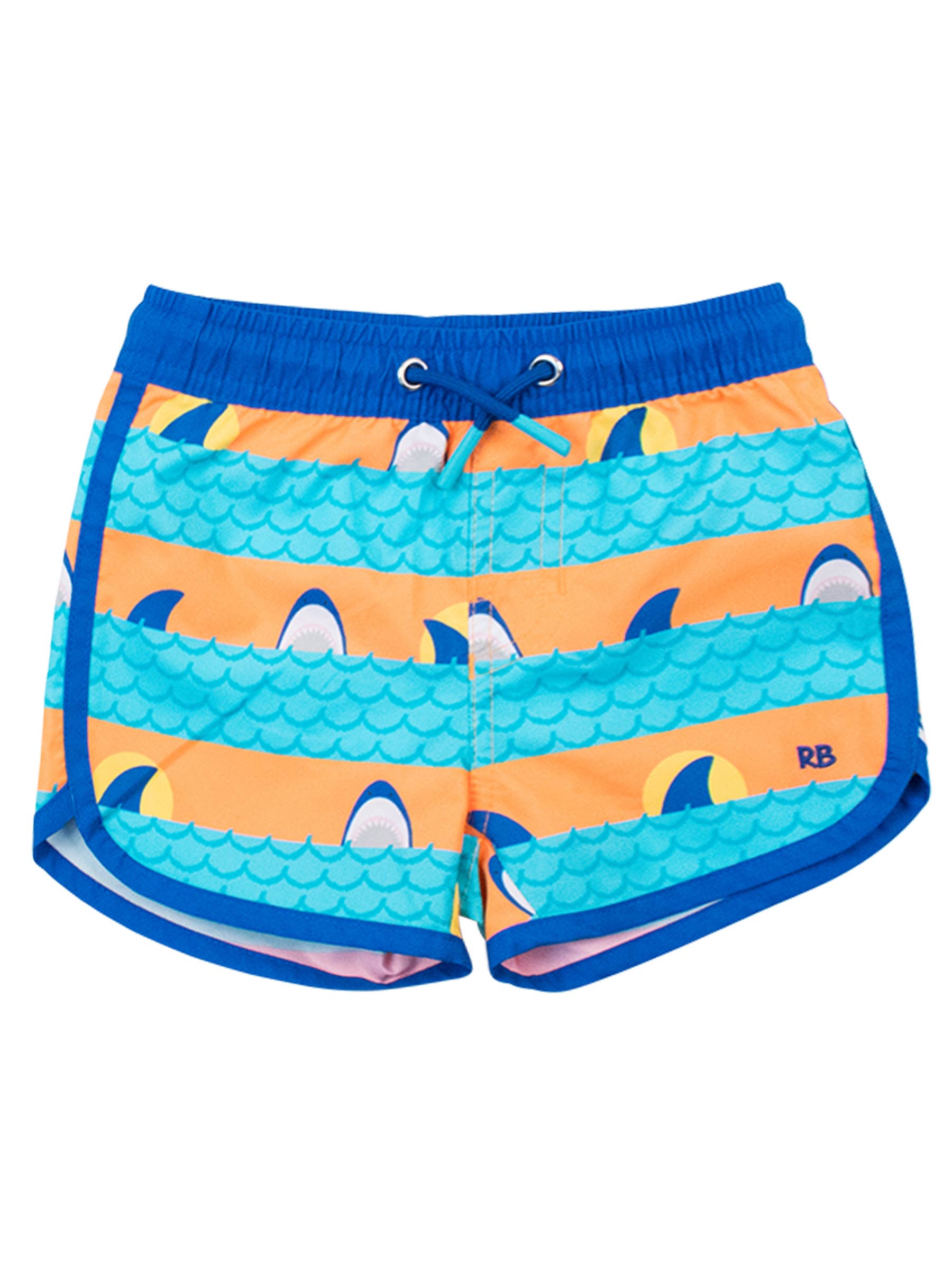 Neon Sharks & Stripes Swim Trunks - RuffleButts + RuggedButts