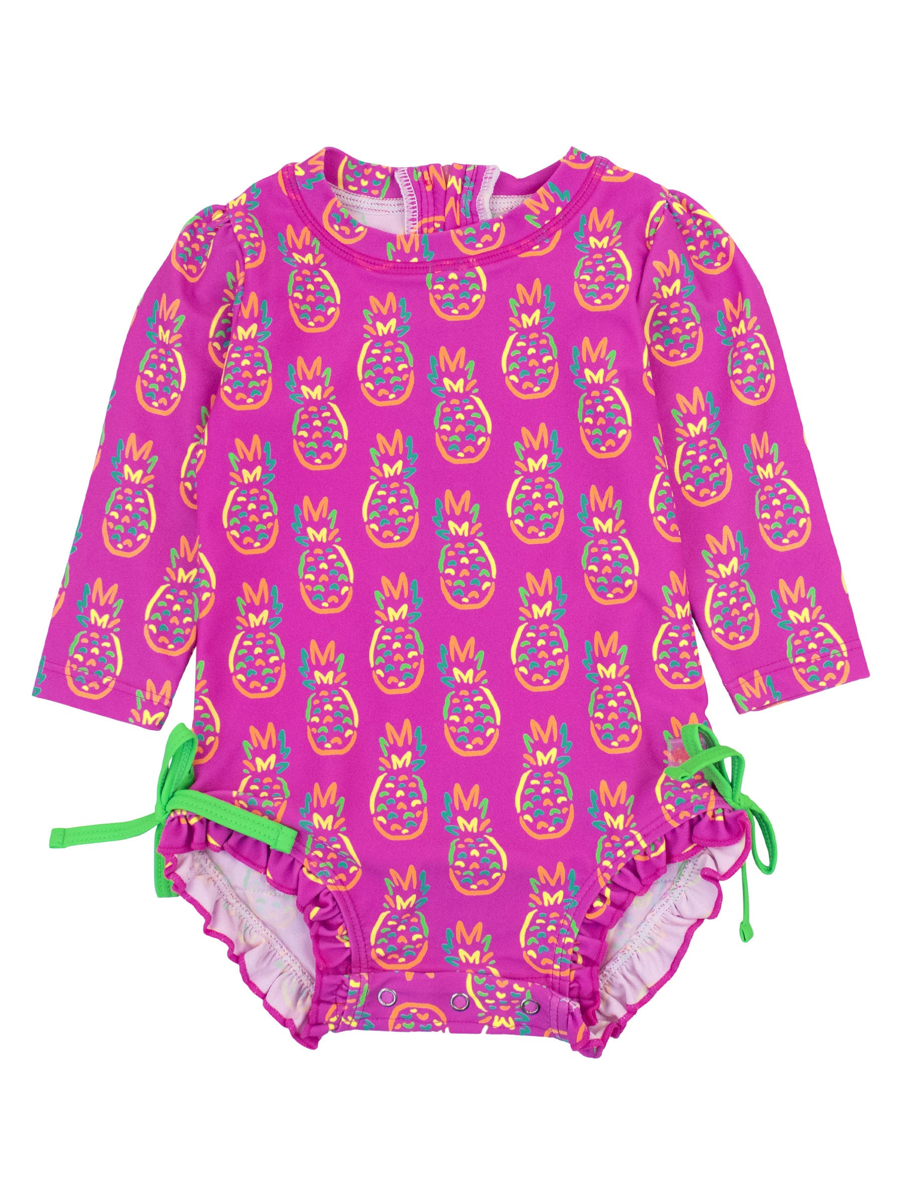 Neon Violet Pineapples One Piece Rash Guard - RuffleButts + RuggedButts