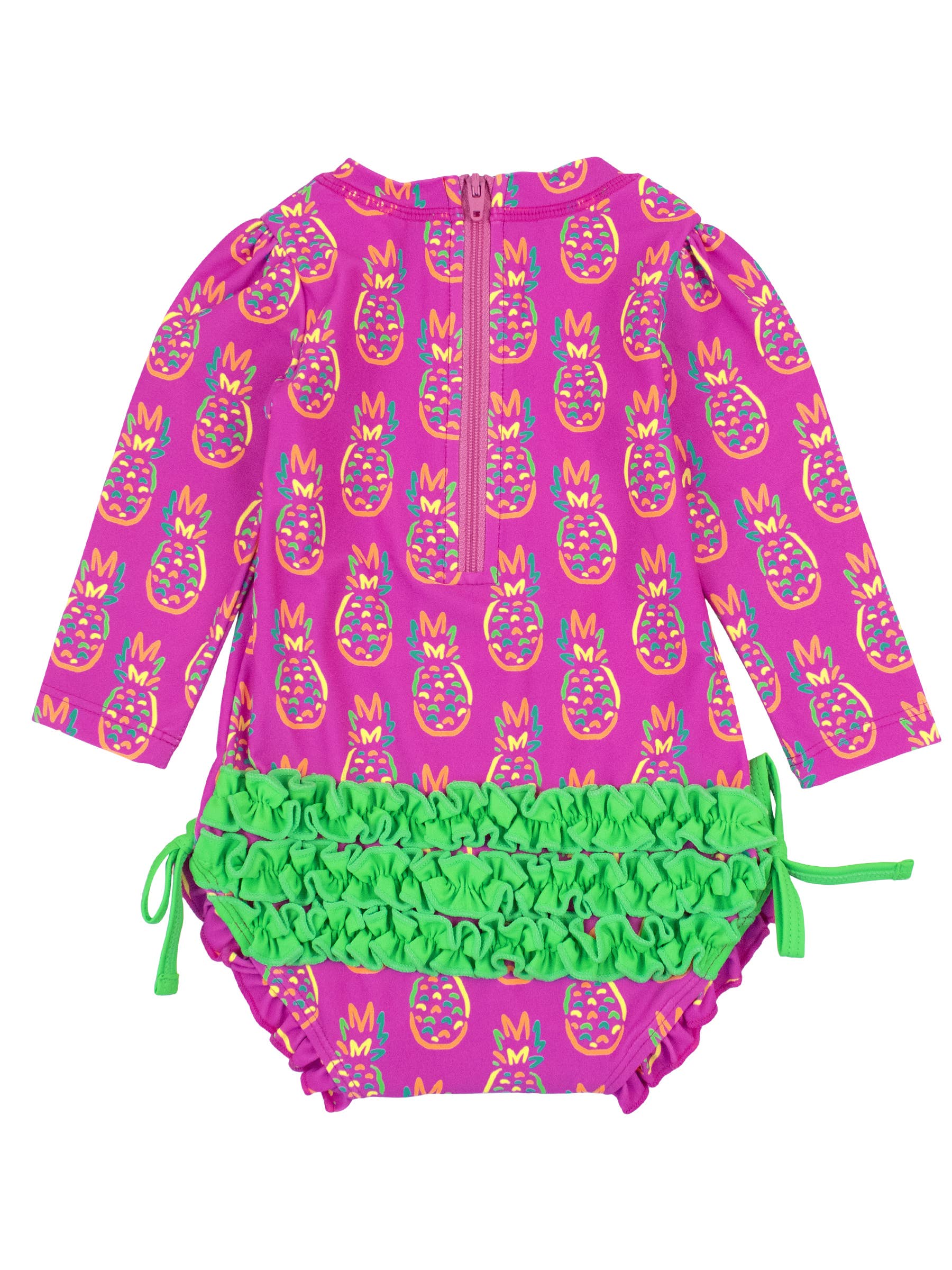 Neon Violet Pineapples One Piece Rash Guard - RuffleButts + RuggedButts